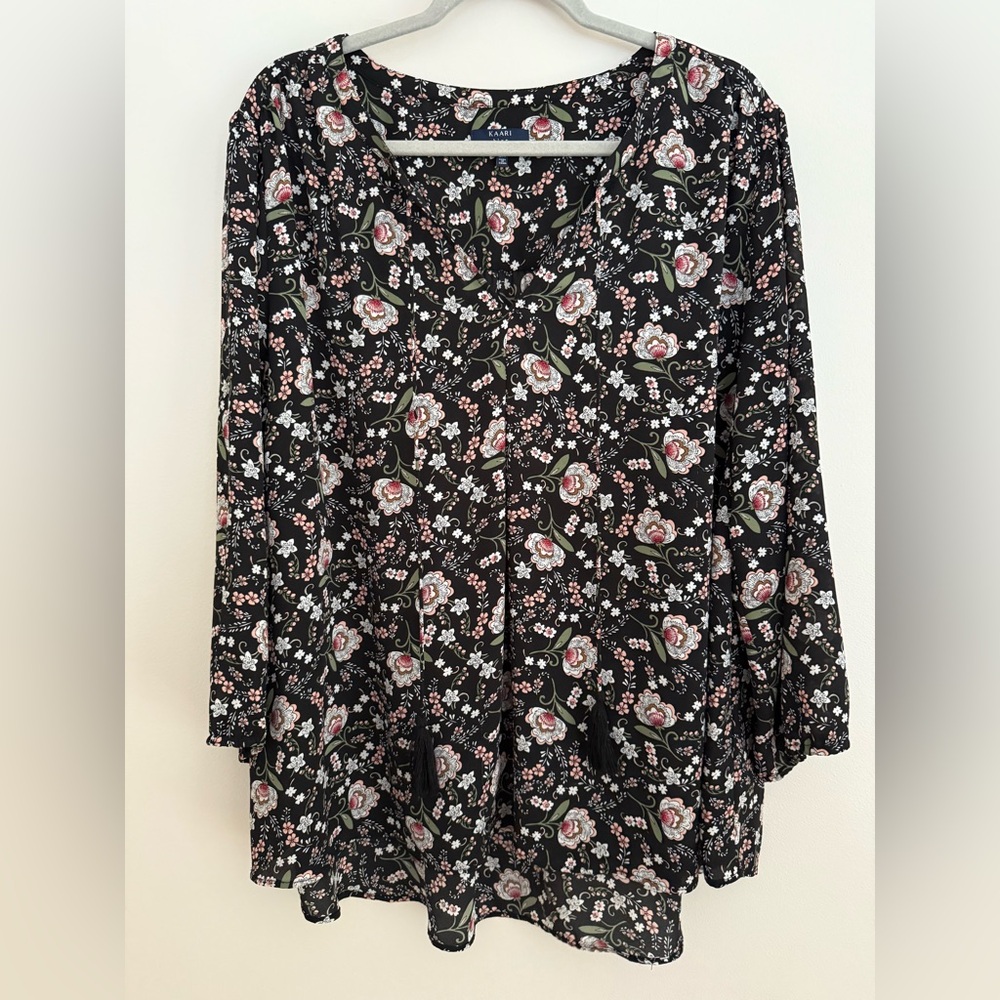 Kaari Blue Women’s Plus Size‎ Black and Pink Floral Blouse Size 3X